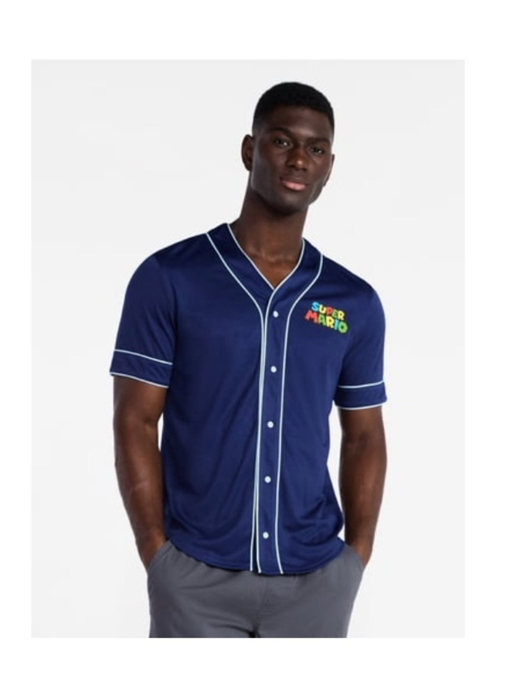 Nintendo Navy Short-Sleeve Super Mario Baseball Shirt